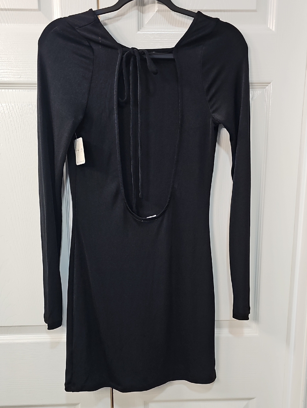 NWT Free People Call Me Later Long Sleeved Tie Back Minidress L & XL Black